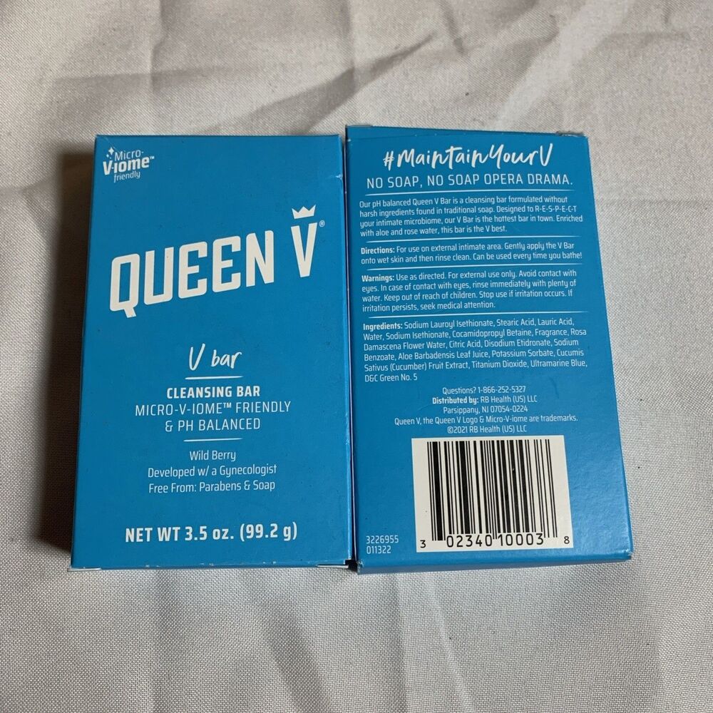 Queen V, Cleansing Bar V Bar WILD BERRY pH Balanced Soap 3.5oz Sealed Pack of 2